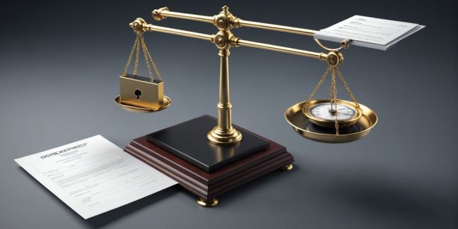 afd05179thumbnail Een evenwichtige balans met een slot en een document, die staan voor gegevensbescherming versus publicatieplicht.